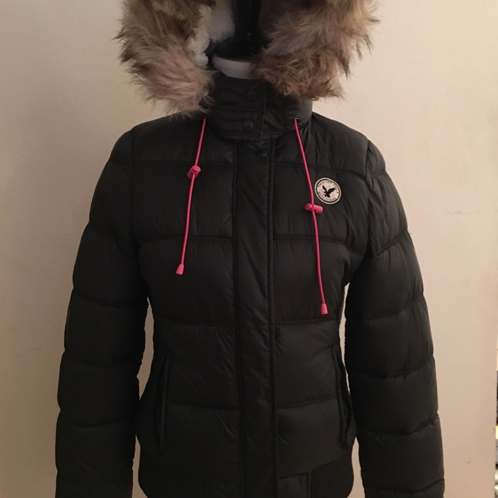 American Eagle Faux Fur Hooded Puffer Jacket